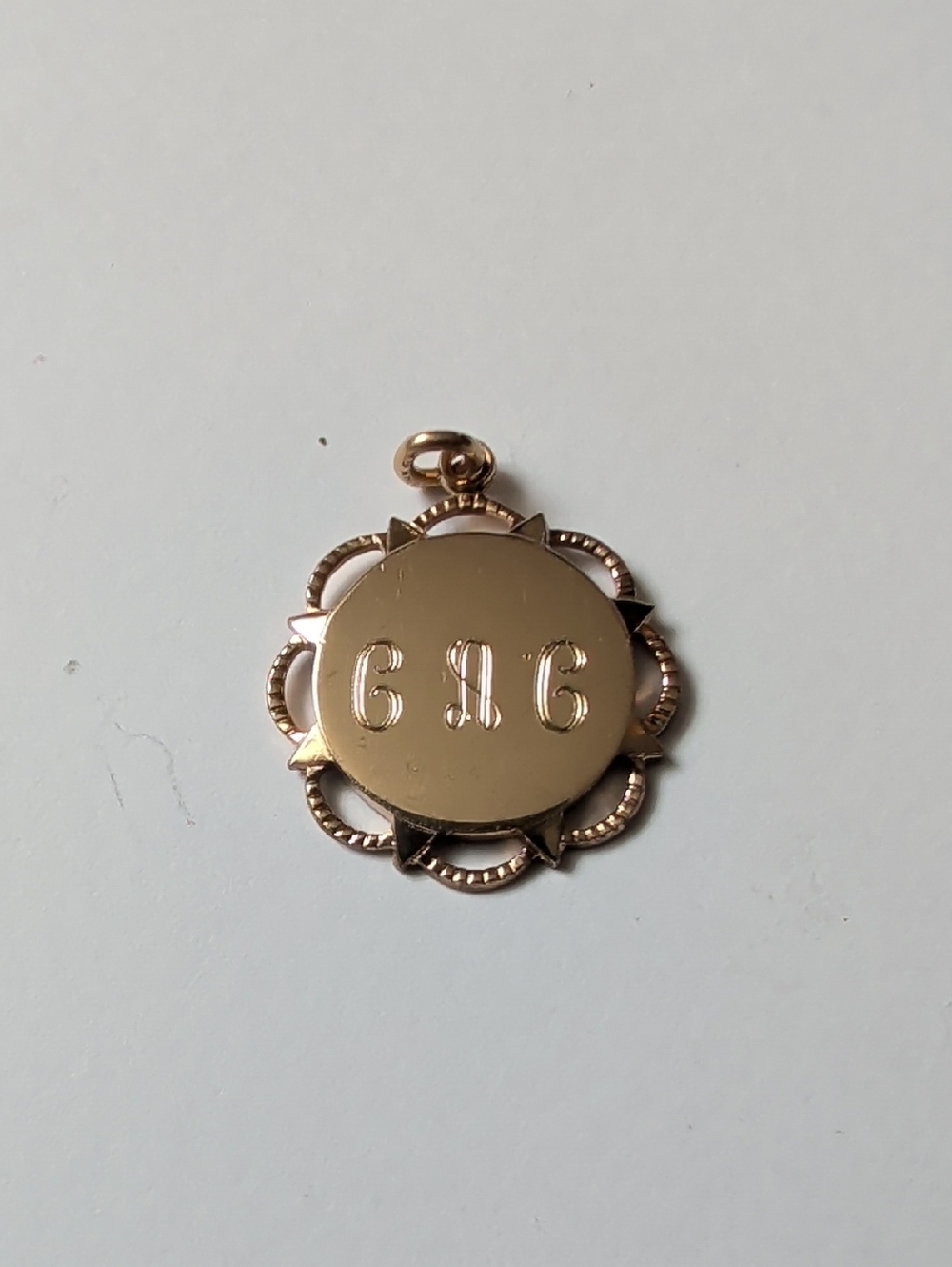 Vintage Gold Plated Engraved Scalloped Medallion Pendant